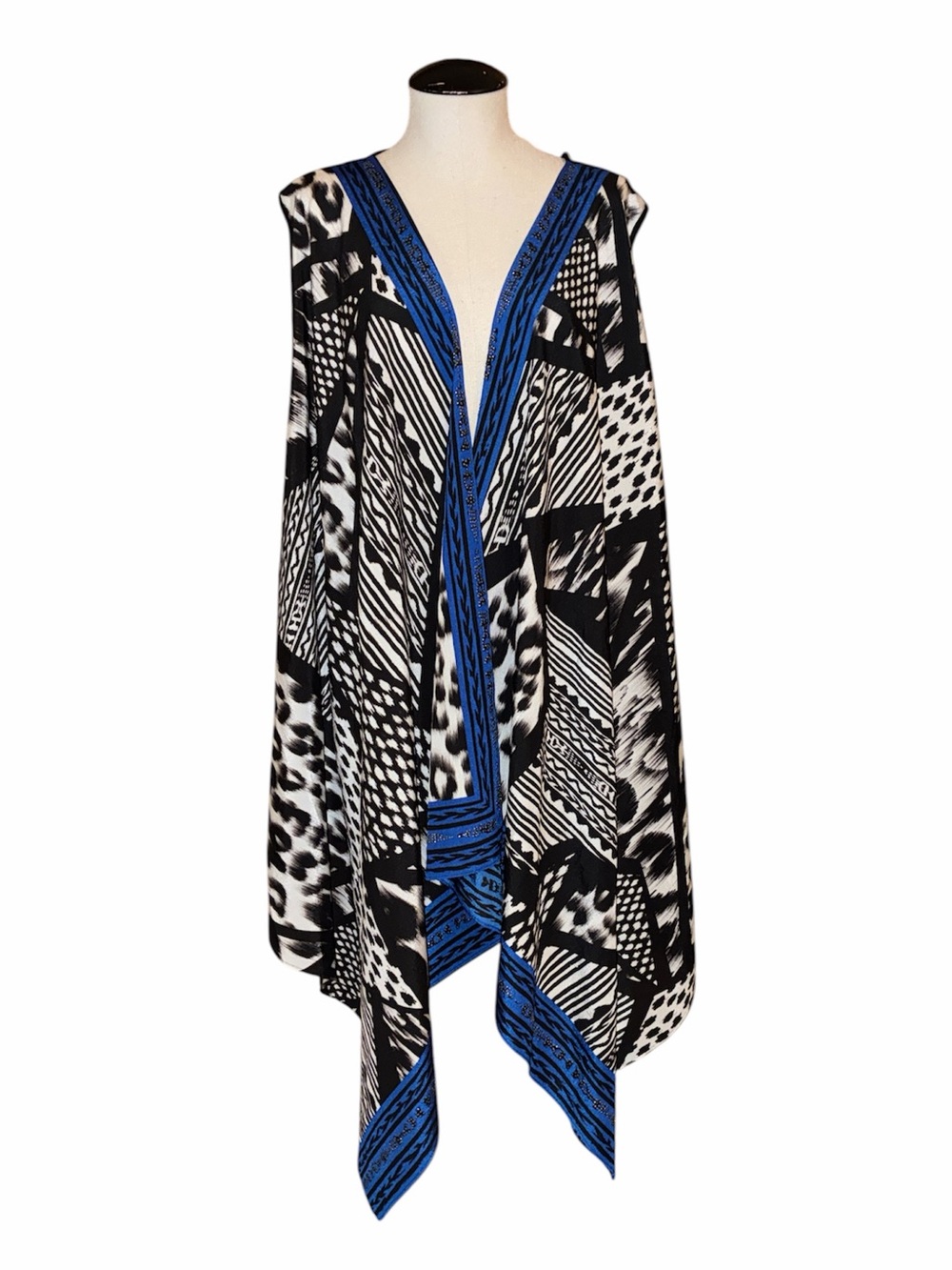 Chicos size 3 XL XXL open front sleeveless kimono animal print studded mature